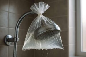 Doccia incrostata: il trucco del sacchetto di plastica che pulisce il soffione senza fatica